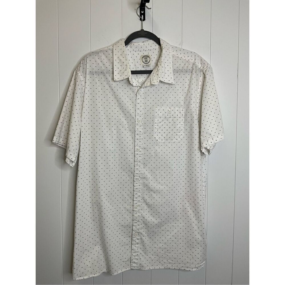 Voyager Mens Size XXL Button Front Shirt White Geometric Print Short Sleeves